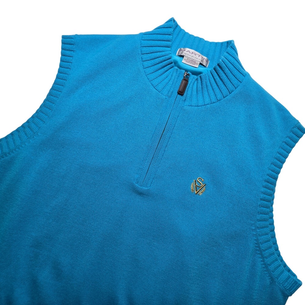 Martin Mens Size XL Blue Italian Merino Wool Quarter Zip Golf Sweater Vest